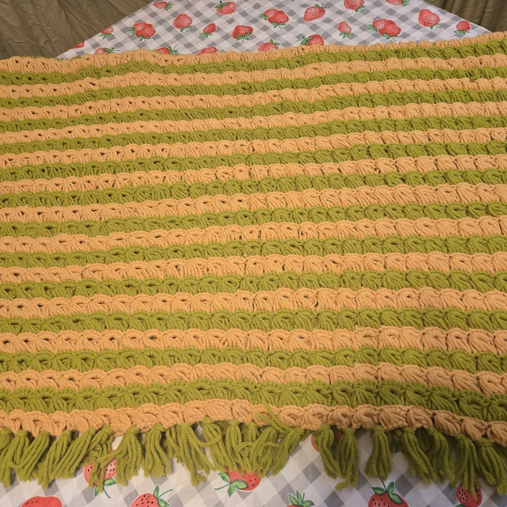 Handmade Green And Tan Vintage Stripped Afagan 54x40 Cottage Core Retro Farm